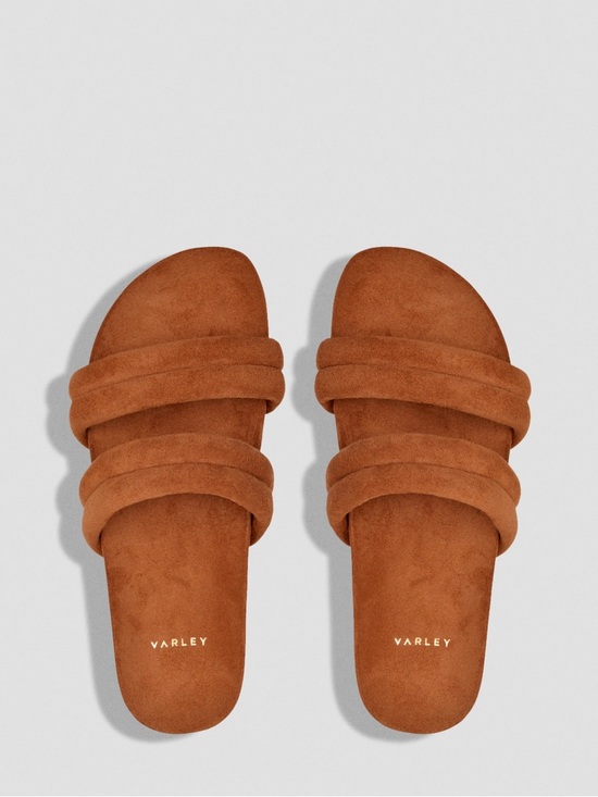 Varley Shoes - Varley Giles quilted Suede Slides in Chestnut Brown